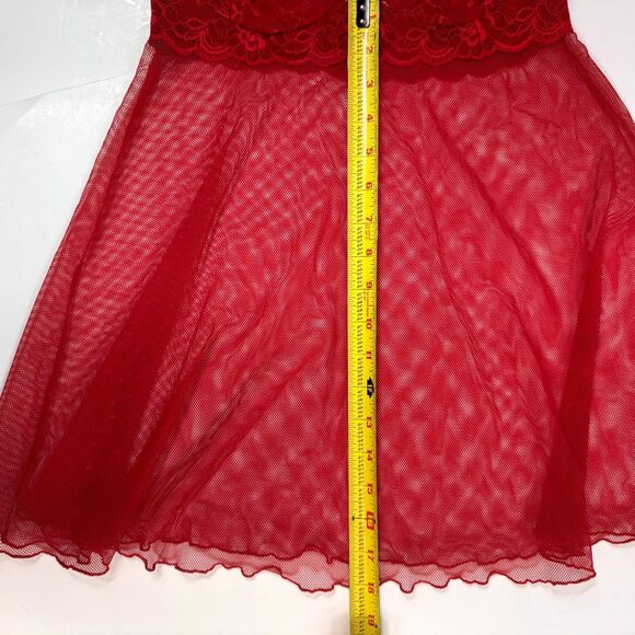 Victoria's Secret Red Lace Halter Mesh Babydoll Chemise Sz Small Sheer 2006 Y2K - Picture 9 of 9